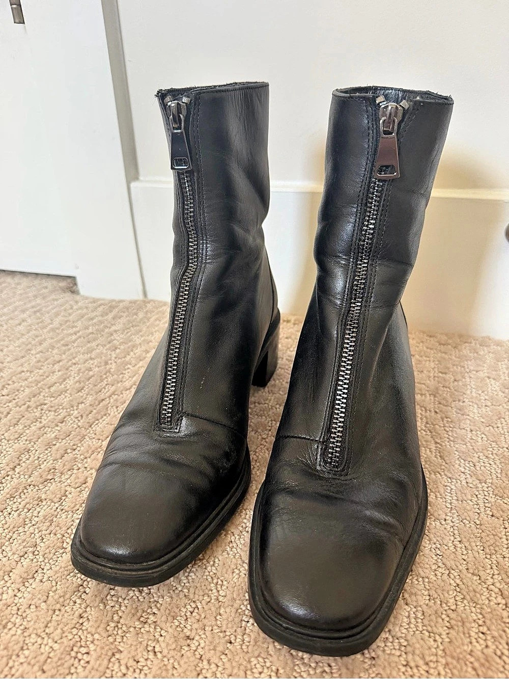 Zara Women's Black Leather Heeled Boots US 7.5